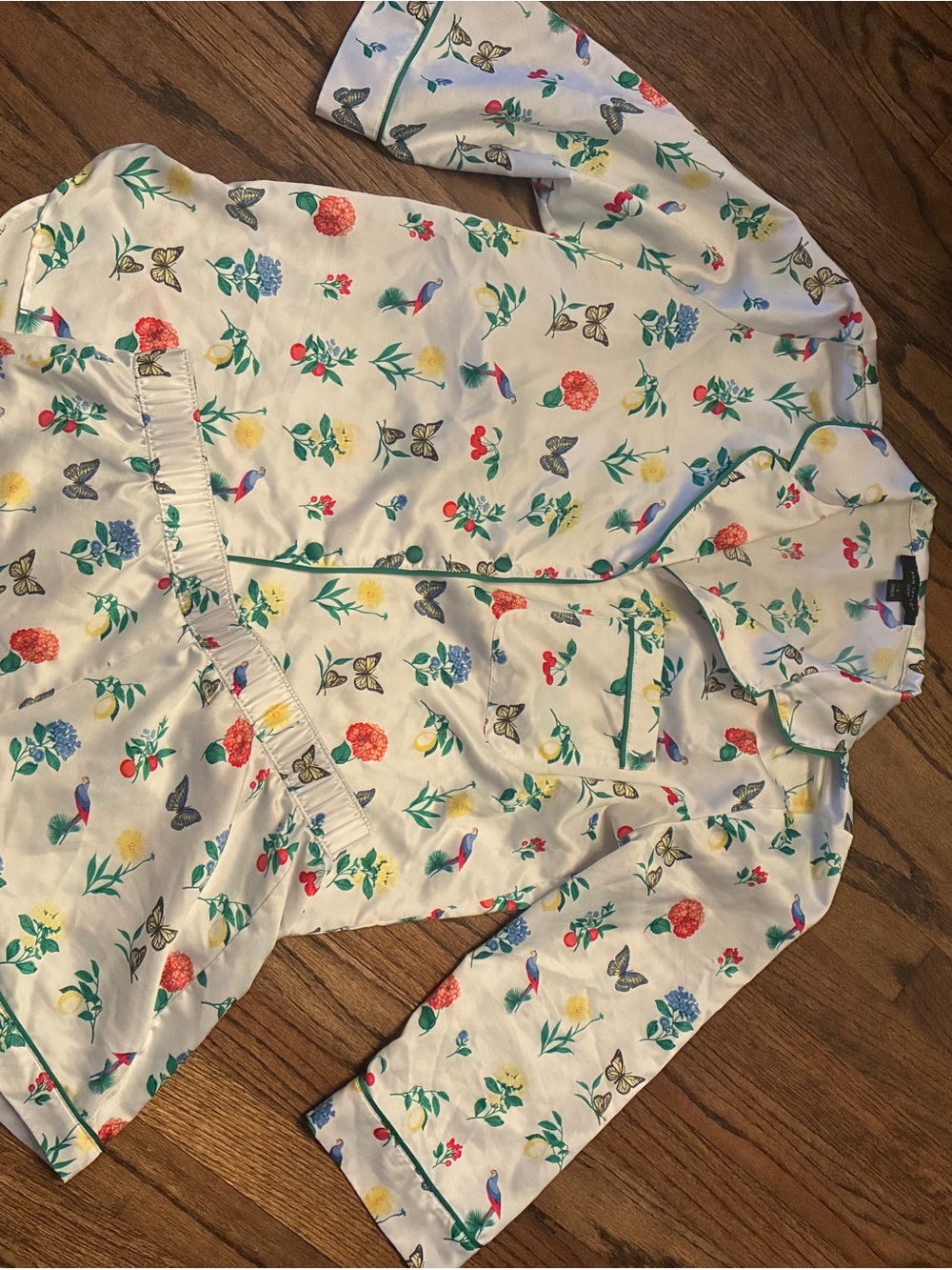 Ann Taylor Cream Floral & Bird Print Pajama Set